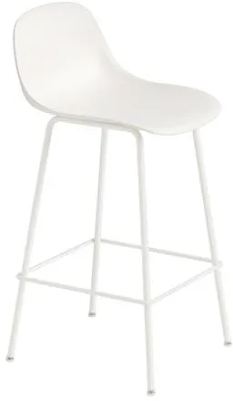 Muuto Fiber Barstol med Tube Base och Ryggstöd Vit/Vit H87,5 cm