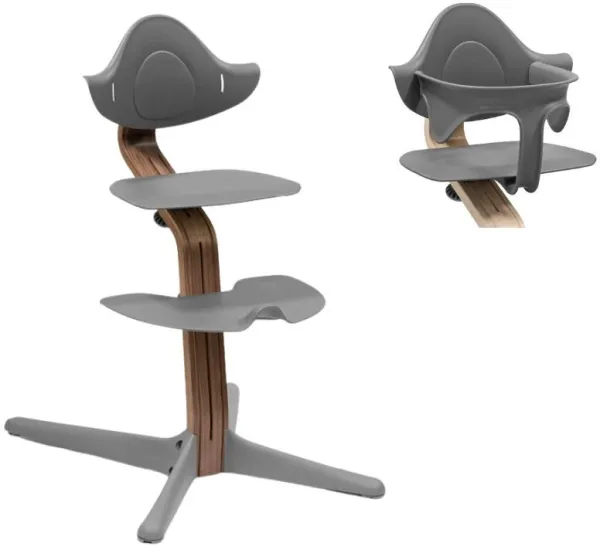 Hög stol ek - valnötsgrå inkl. babysäte
