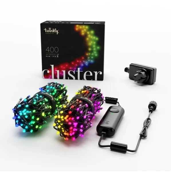 Twinkly Cluster - 400 App-styrda RGB LED-lampor. 6 meter. Svart kabel.